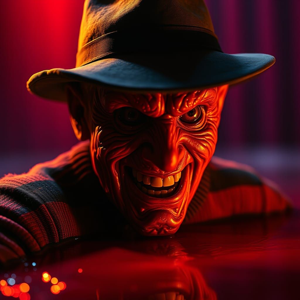 Freddy Krueger Emerges from Blood: Hyper-realistic Portrait