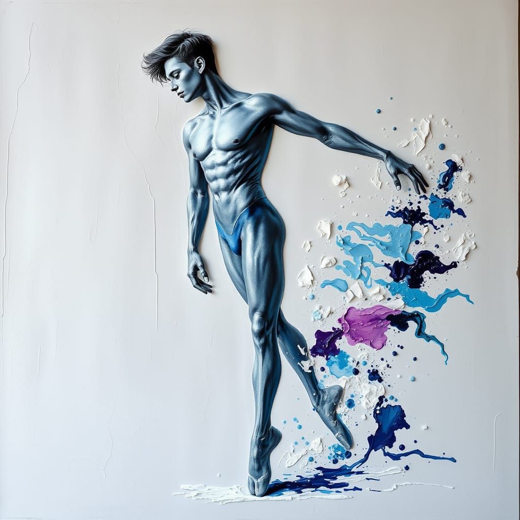 Elegant Male Figure in Abstract Impasto Relief Painting