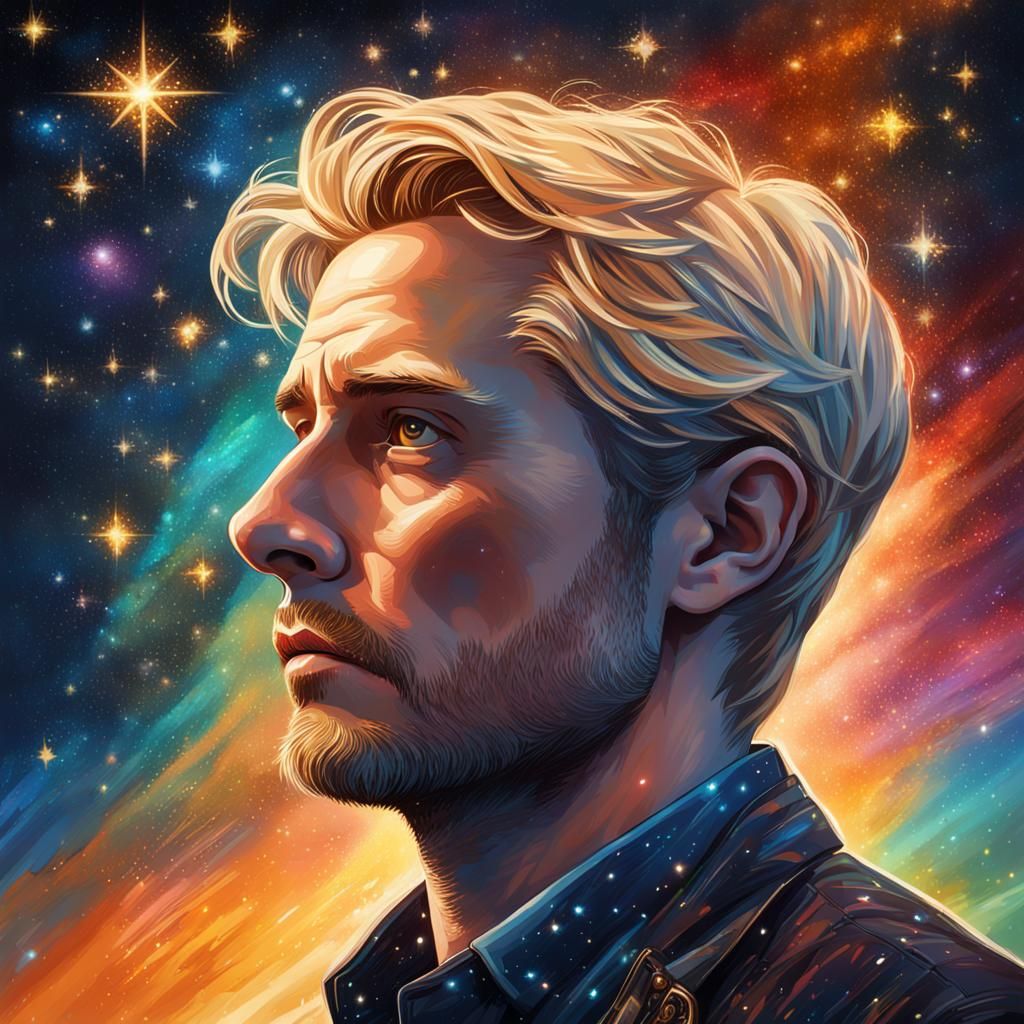 Starry Sky Deity: A Hyperrealistic Portrait