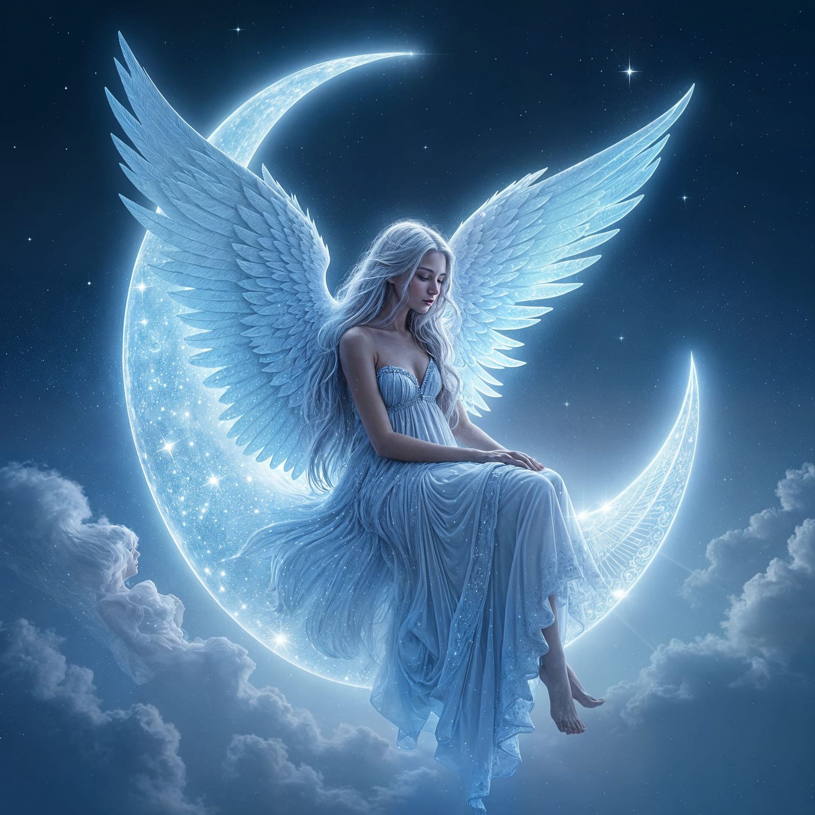 Celestial Angel on Moon in Digital Fantasy Painting