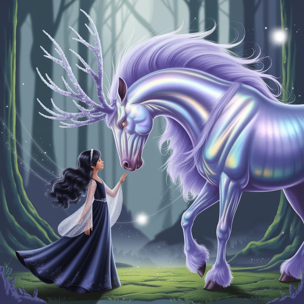 Girl Meets Divine Moonlit Forest Creature
