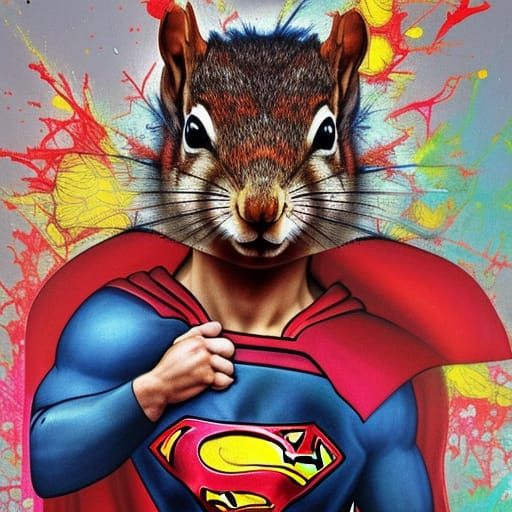 Adorable Superhero Squirrel in Epic Pose, Hyperreal Art