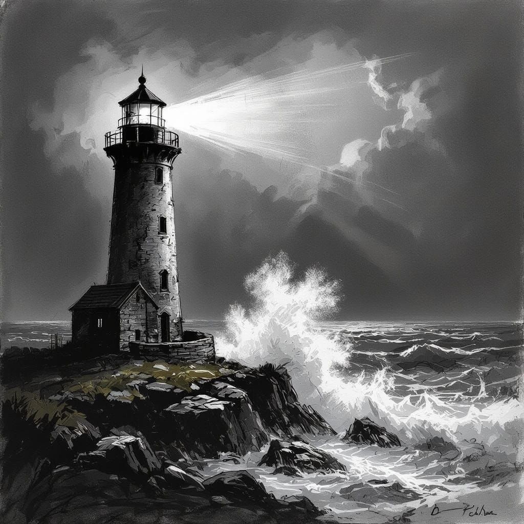 Lighthouse in Expressive Charcoal Sketch Style