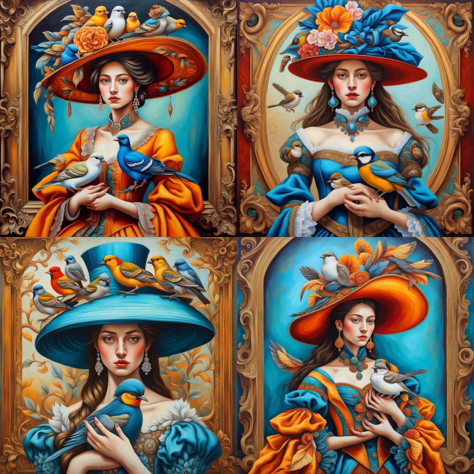 Girl with Birds in Colorful Fantasy Realism