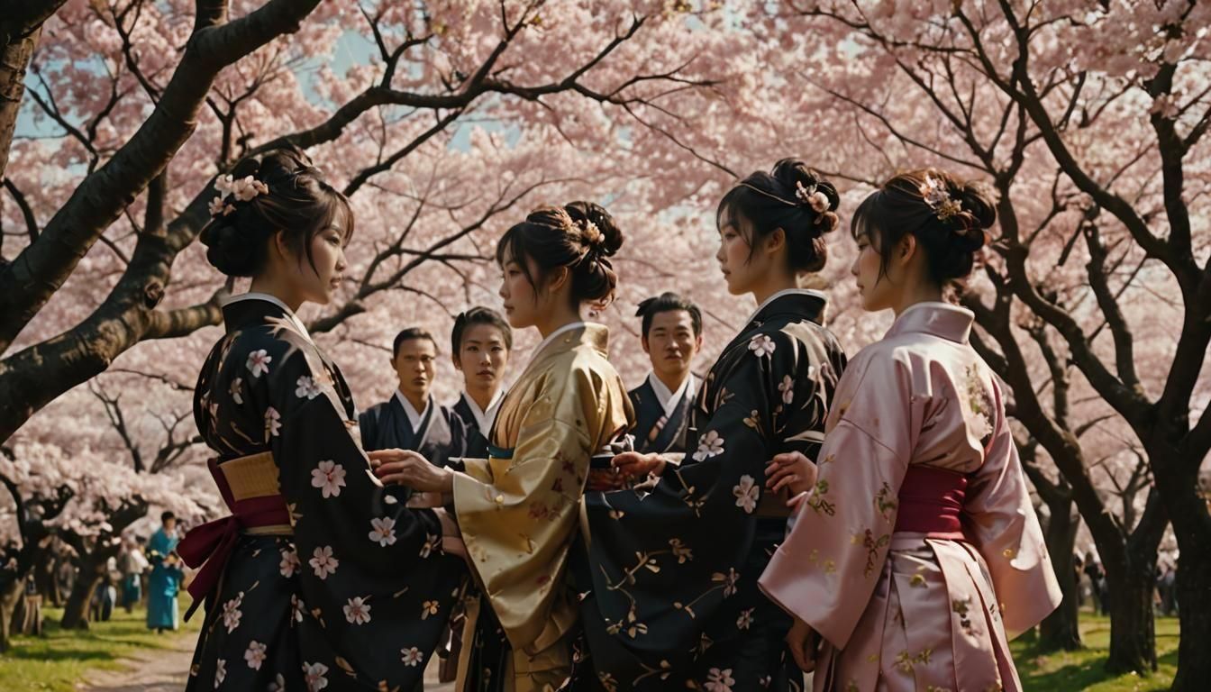 Fantasy Japanese Cherry Blossom Festival: Cinematic Still