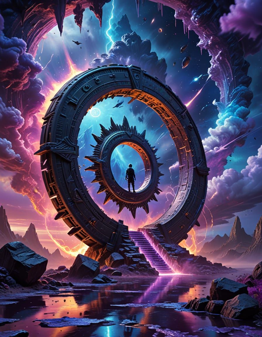 Alien Steps Through Stargate in Ethereal Bluryland