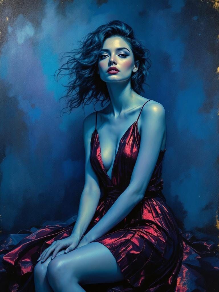 Blue Period Figure Study of Woman in Maroon Dress