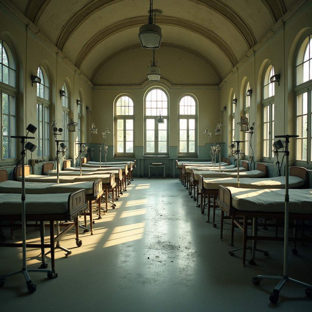 Abandoned 1940s Medical Pavilion in Film Noir Style