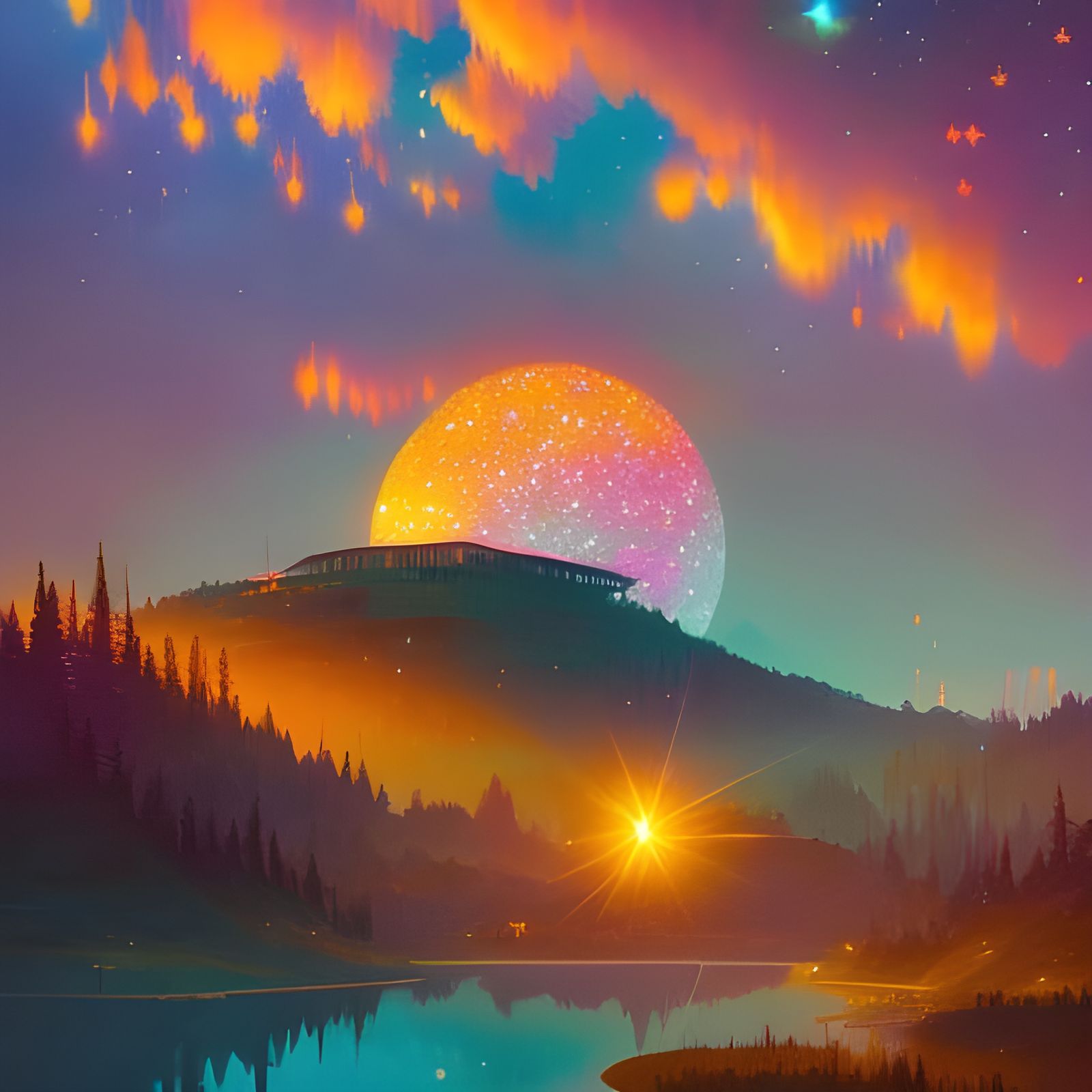 Luminous Galaxy Scene at Night in Digital Art Style