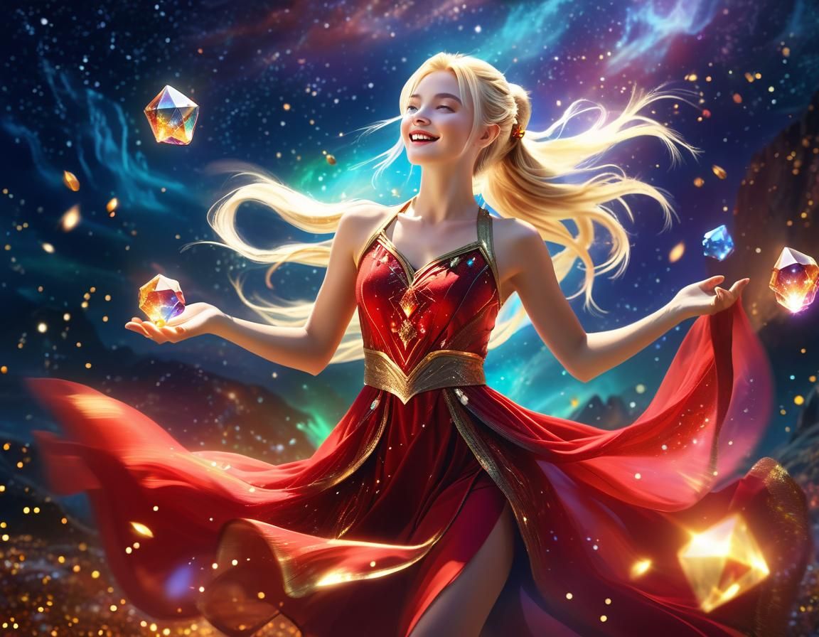 Blonde Sorceress with Magic Crystals, Fantasy Art