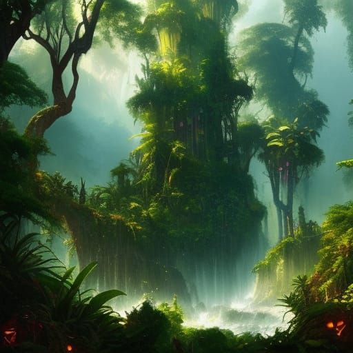 Lush Gothic Ruins in Magical Rainforest