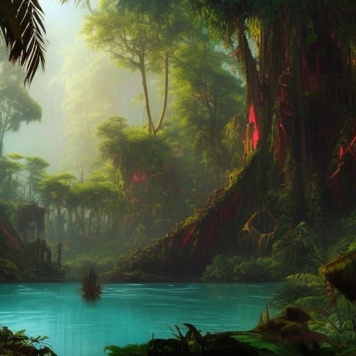 Lush Tropical Rainforest Ruins in High Gothic Style