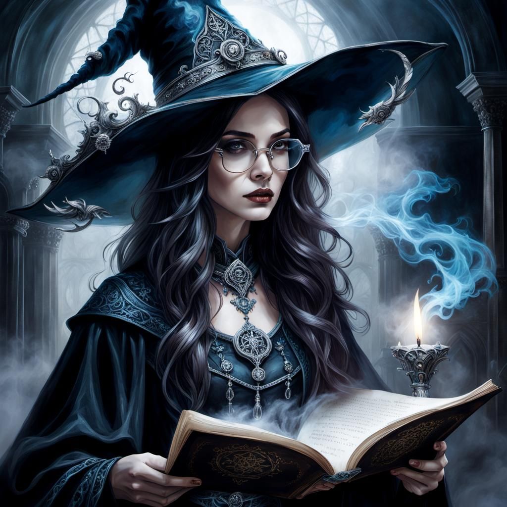 Academic Gothic Witch Reading Scroll