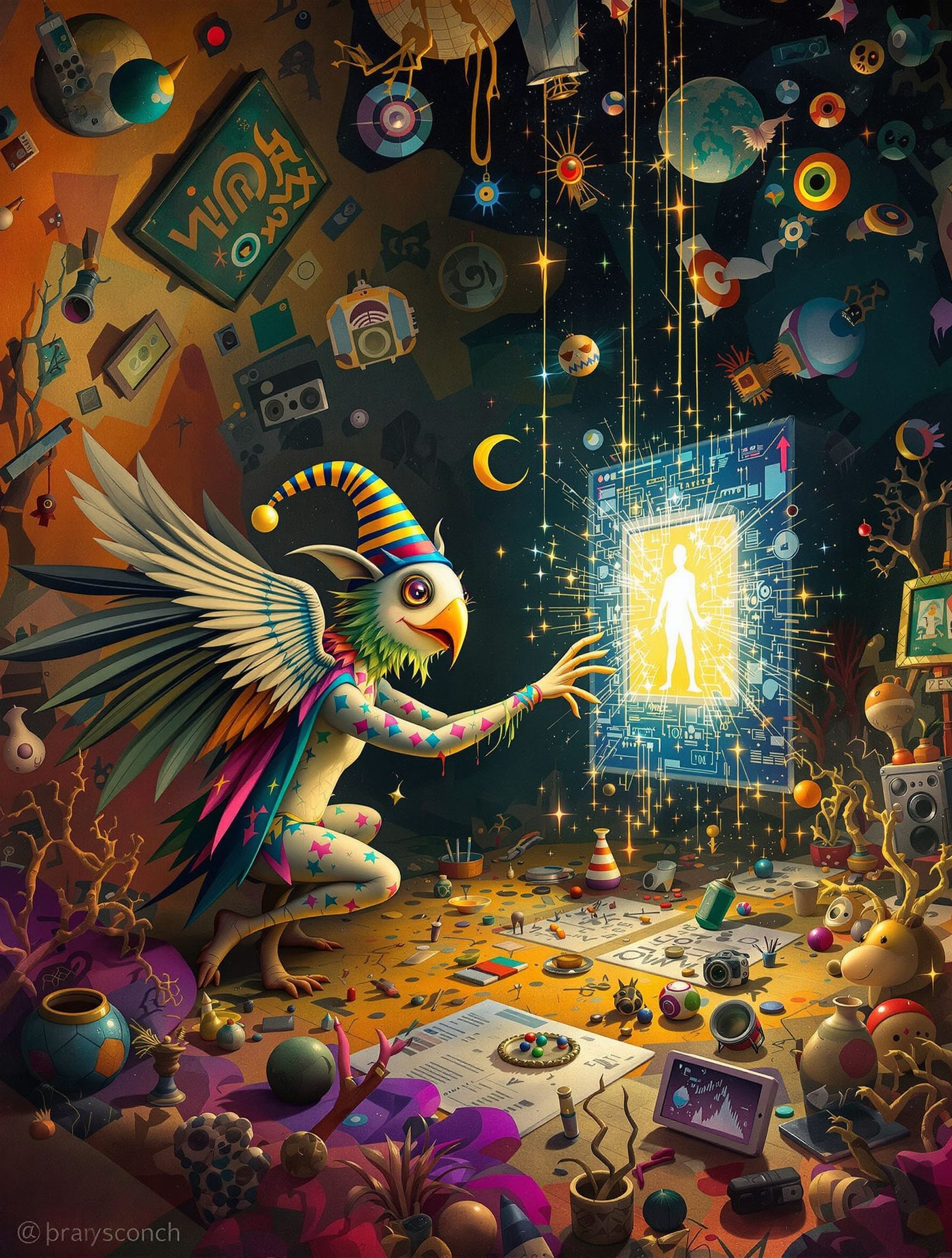 Surreal Creature Interacts with Glitching Digital Interface