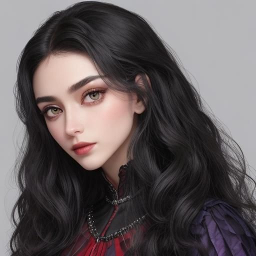 Elegant Gothic Lady with Wine-Red Dress