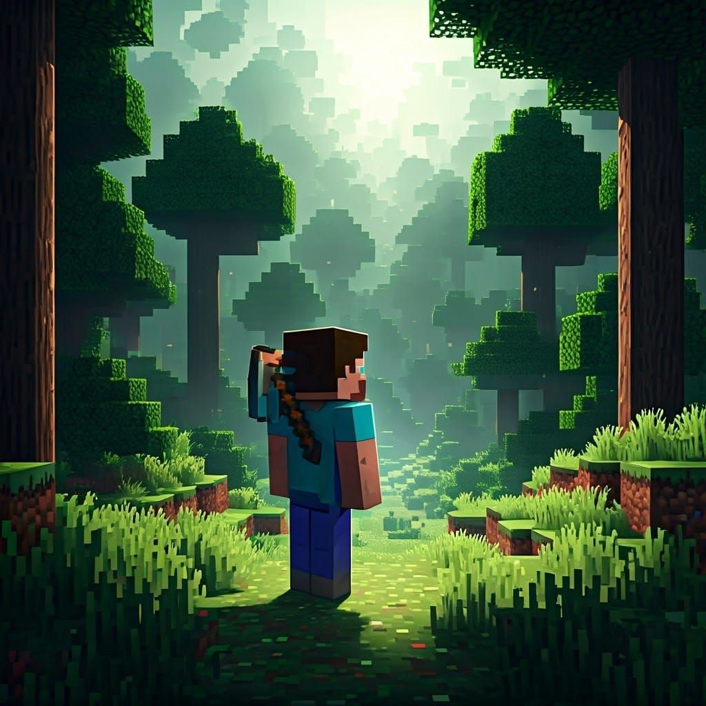Minecraft Steve in Hyperrealistic Green World
