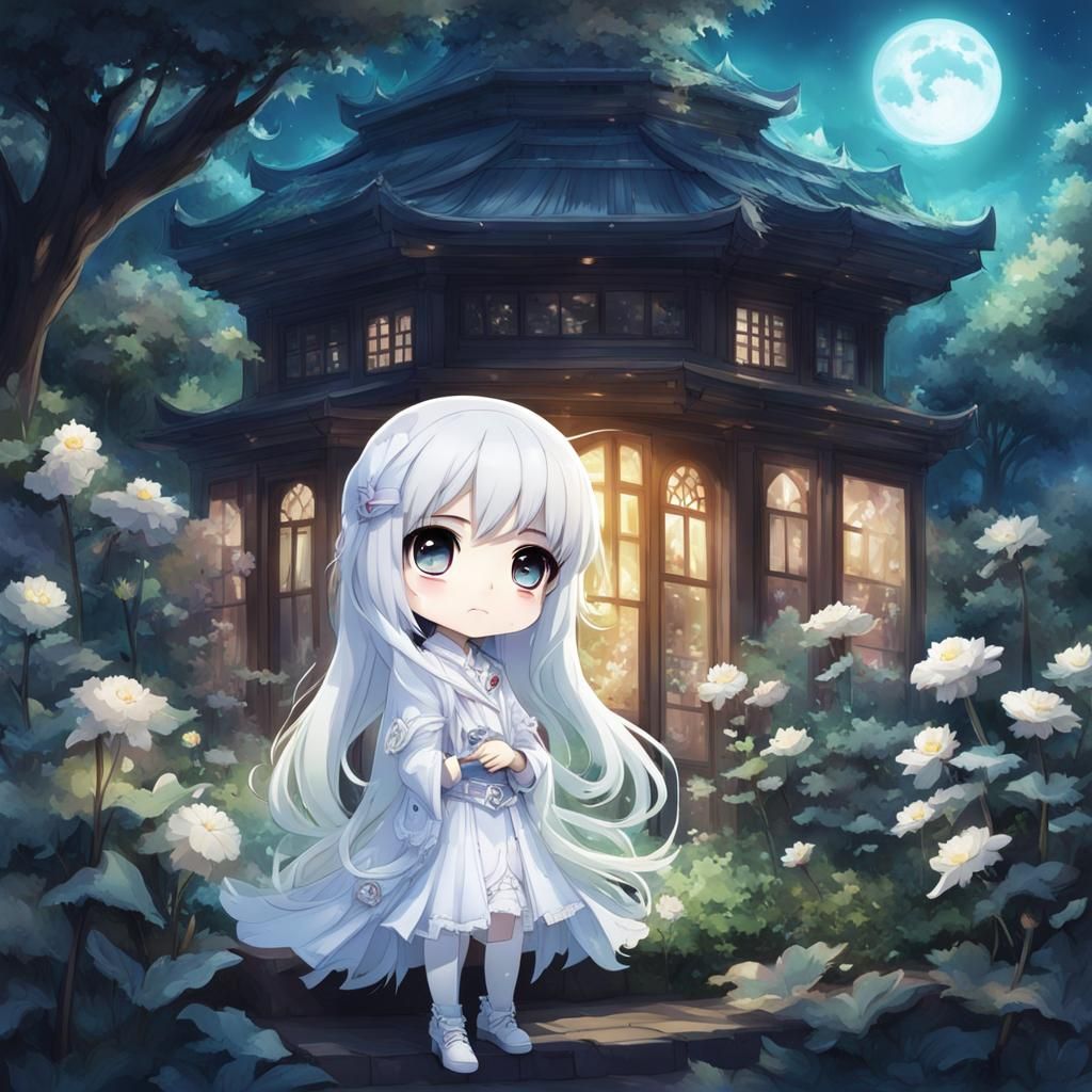 Chibi Ghost Girl in Anime Garden
