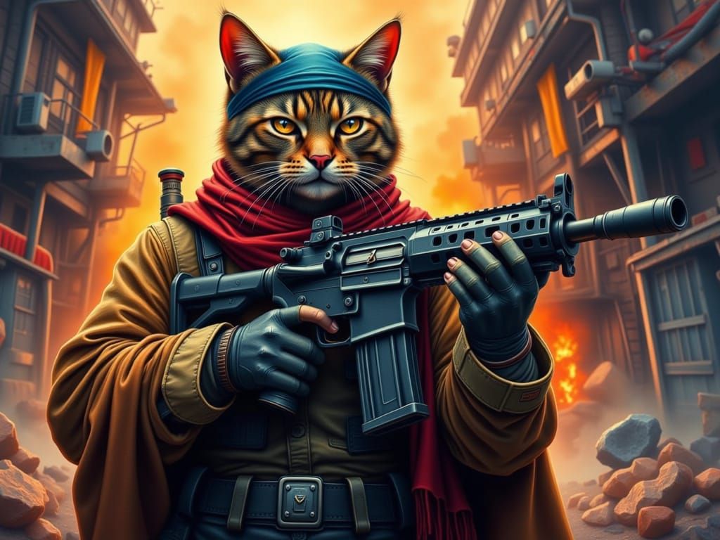 Rambo Cat: Detailed Photorealistic Digital Art