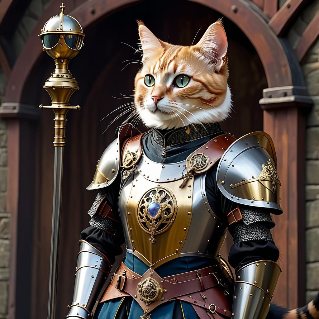 Steampunk Cat in Medieval Armor