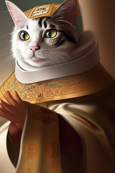 Hyperdetailed Cat Pope Concept Art in 8K