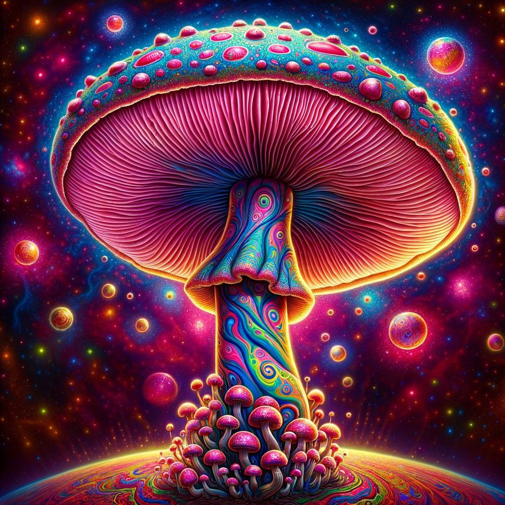 Psychedelic Mushroom with Glowing Neon Colors