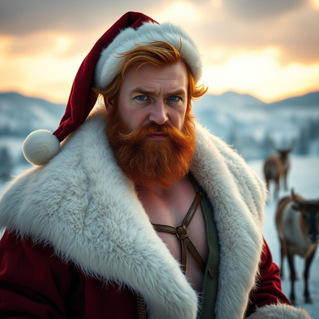 Handsome Red-Haired Santa in Winter Wonderland