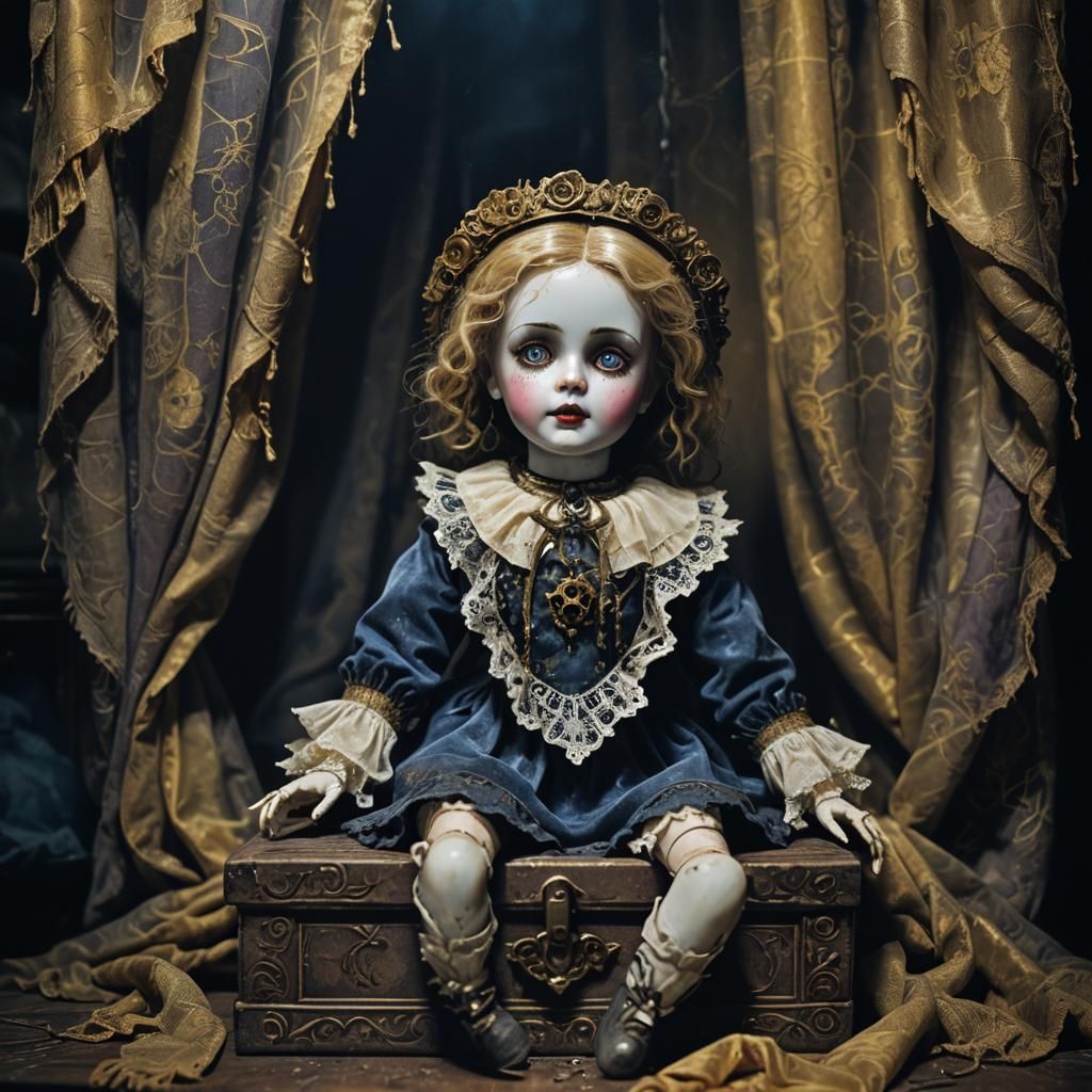 Creepy Porcelain Doll in Dark Fantasy Setting