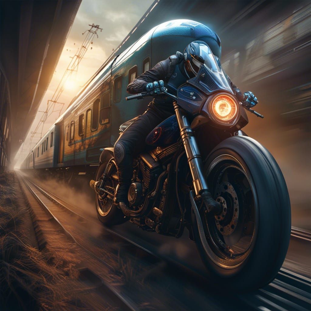 A motorcycle racing a train 🪼