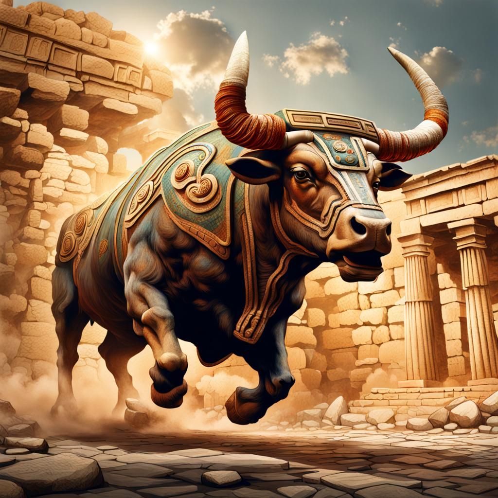 Hyperrealistic Minoan Bull Rages Through Ancient City