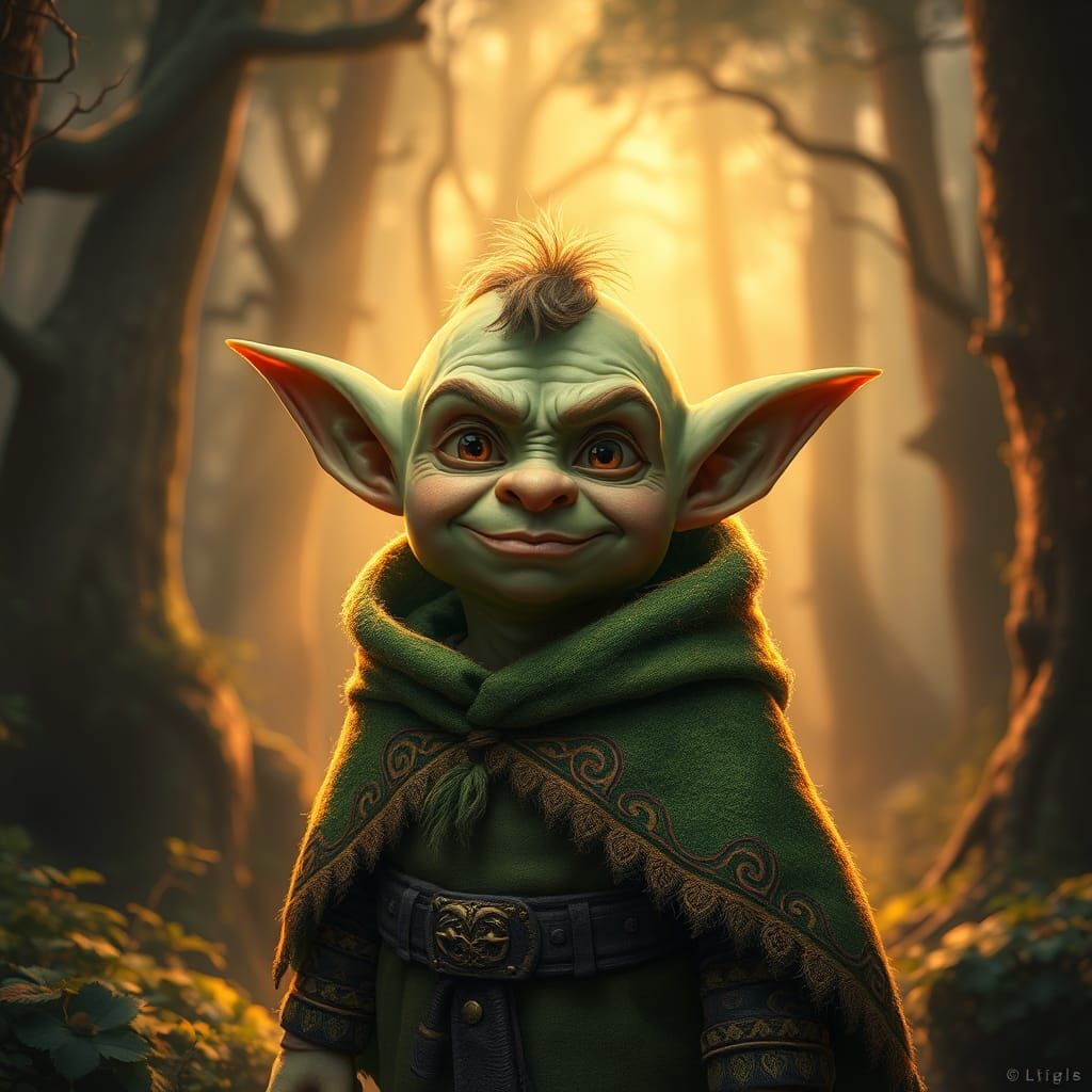 Friendly Goblin in Mystical Forest, Matte Painting