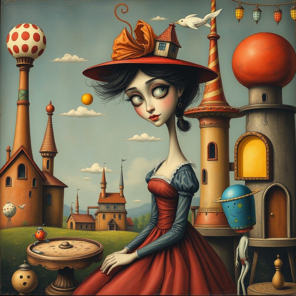 Whimsical Woman in a Fantastical Industrial Wonderland