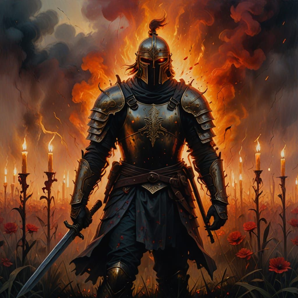 Warrior in a Field of Blood: A Dark Surrealist Masterpiece