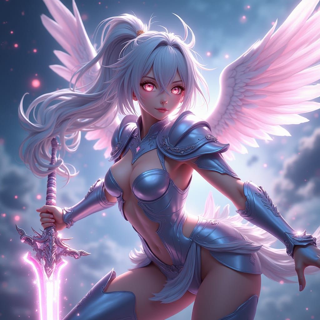 Celestial Valkyrie with Energy Sword in Anime Style