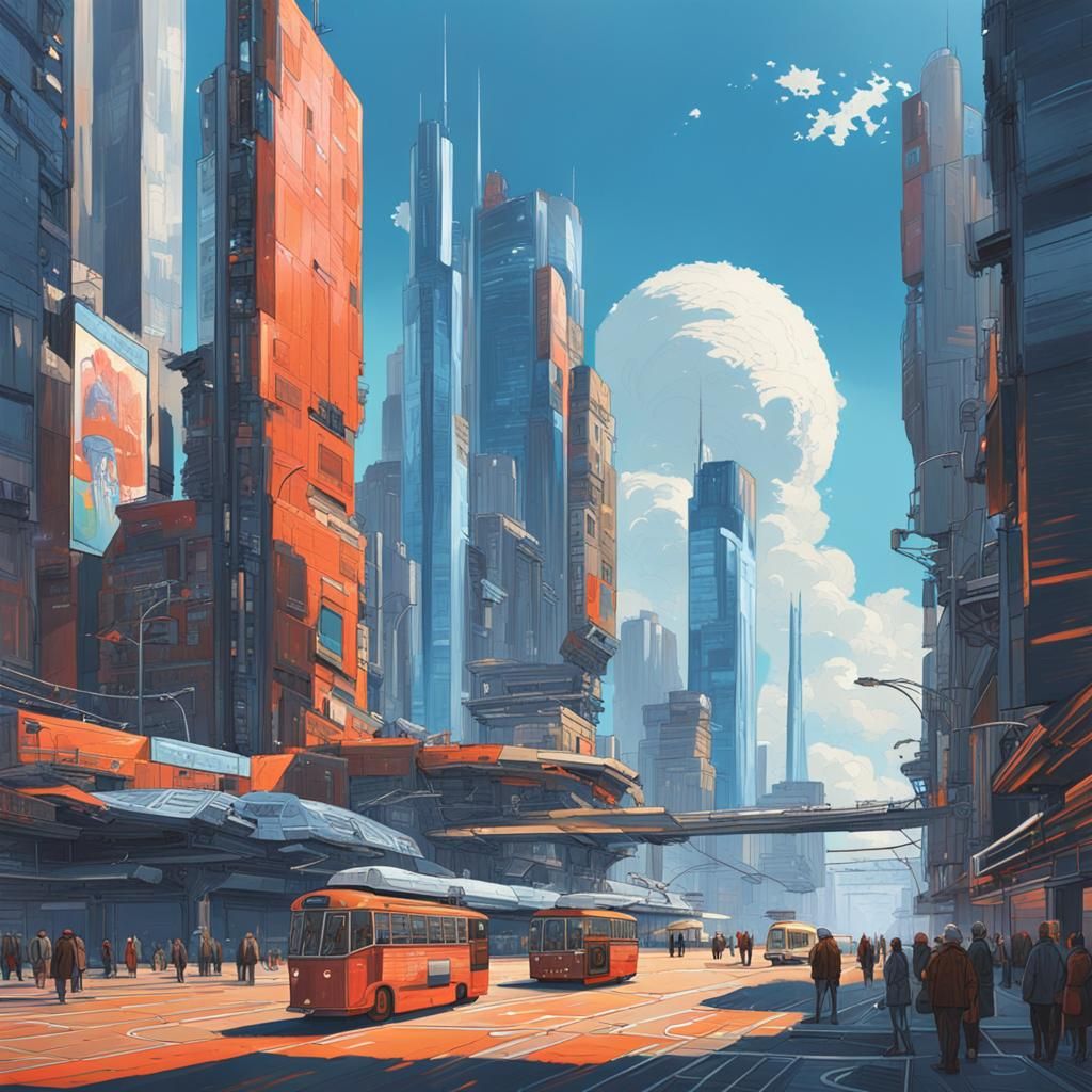 Futuristic Cityscape with Ice Cream Stadium, Digital Art