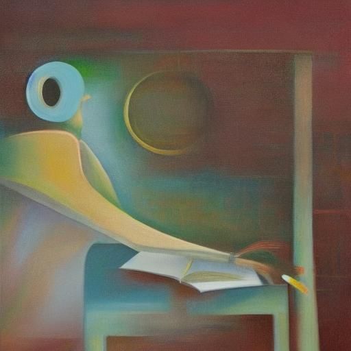 Surreal Woman in Empty Room as Oil Painting