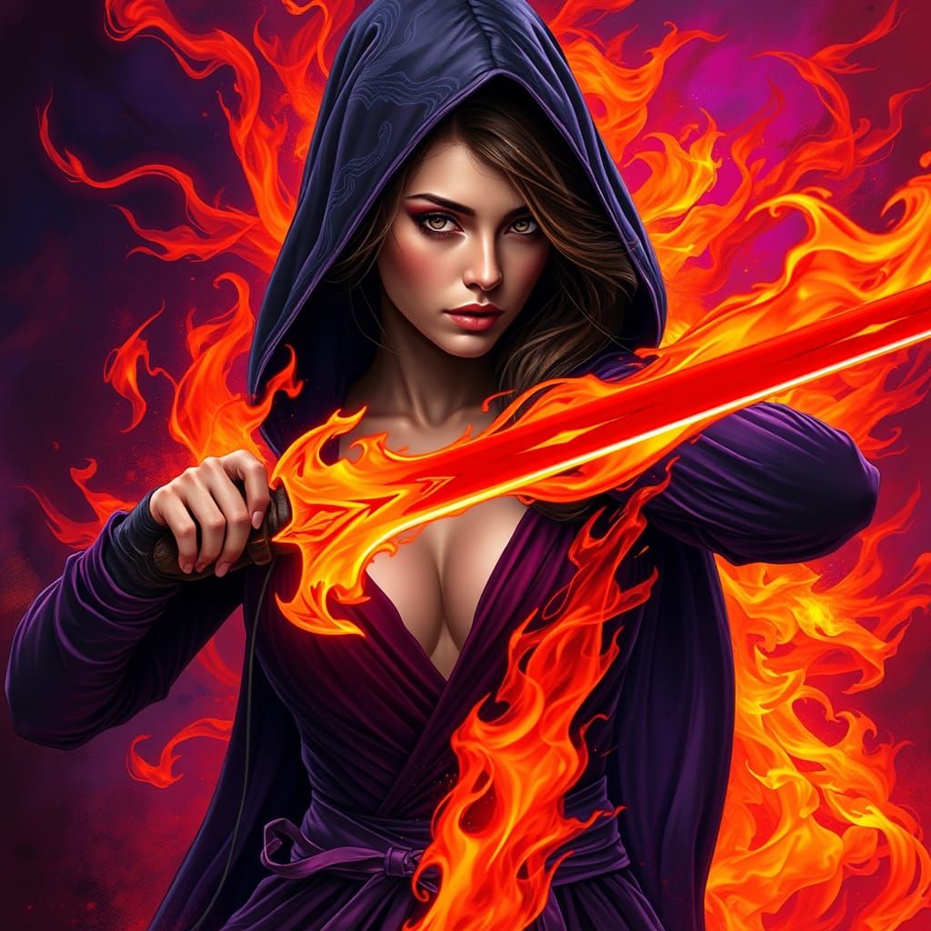 Hooded Warrior in Blazing Inferno