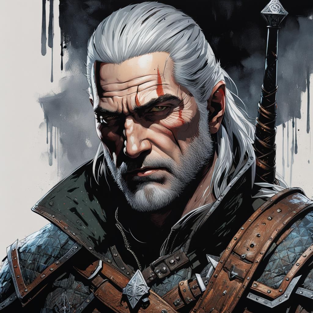 Intricate Portrait of a Demon Hunter in Ink Drip Style