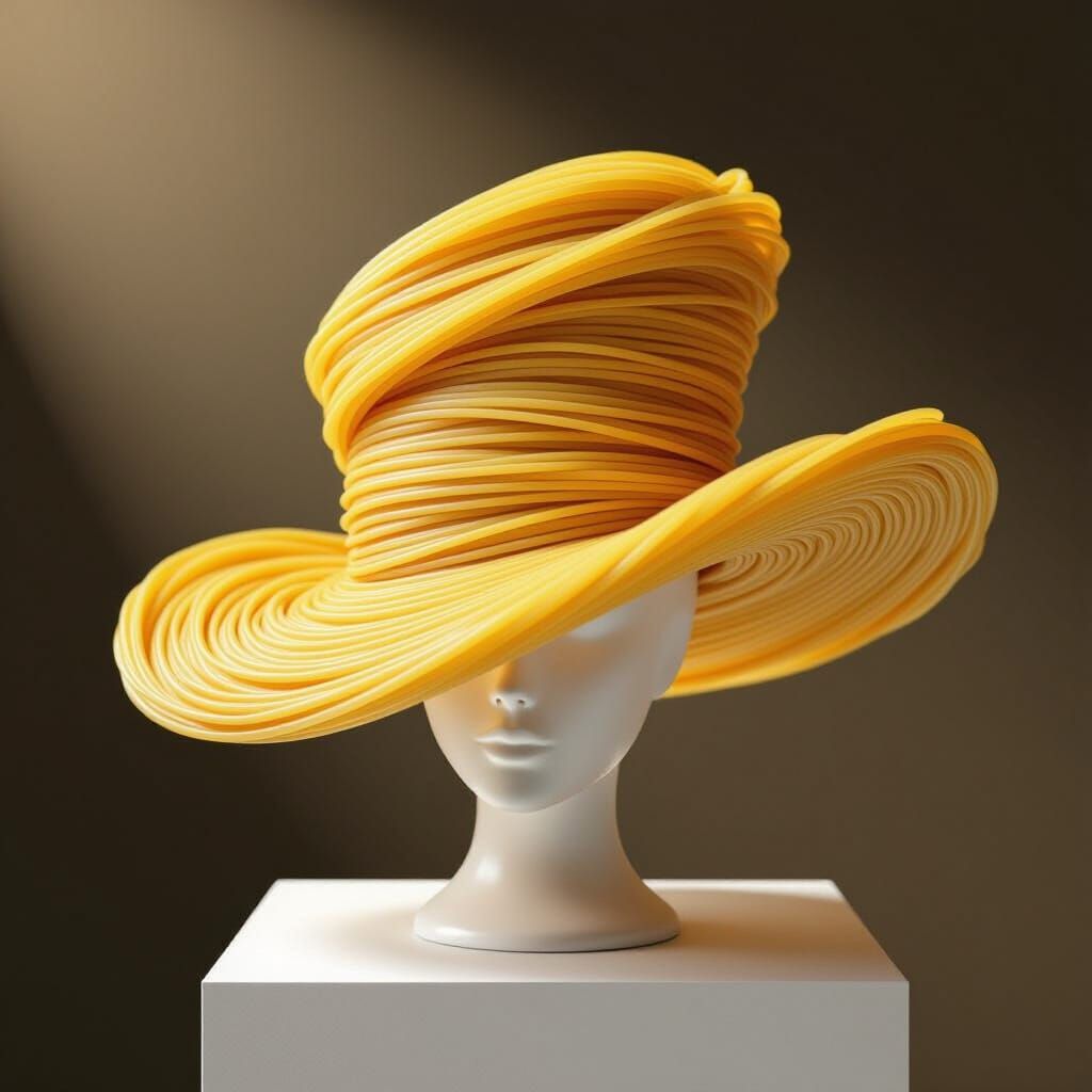 Whimsical Spaghetti Hat Sculpture 3D Render