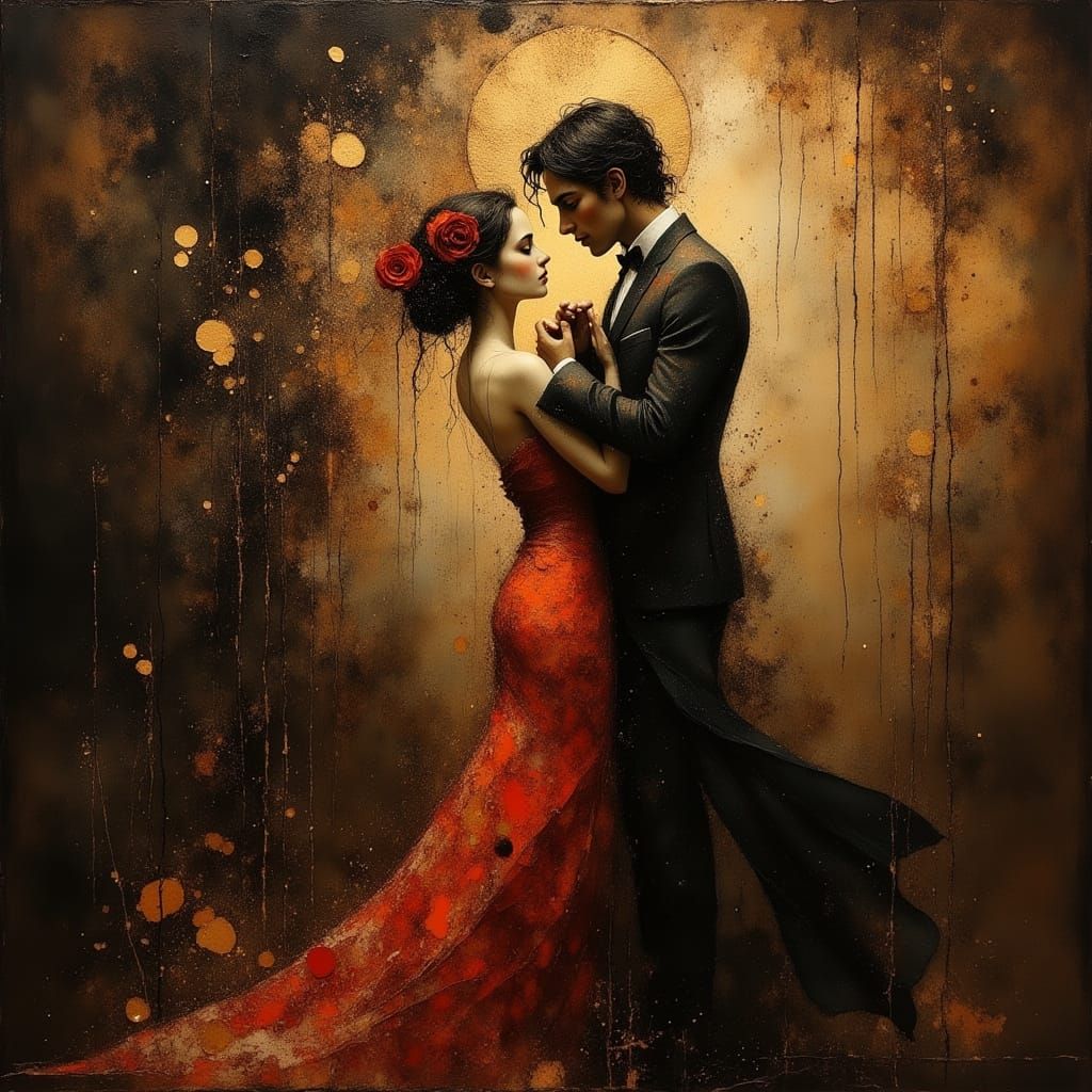 Tango Dancers in Dramatic Chiaroscuro Painting