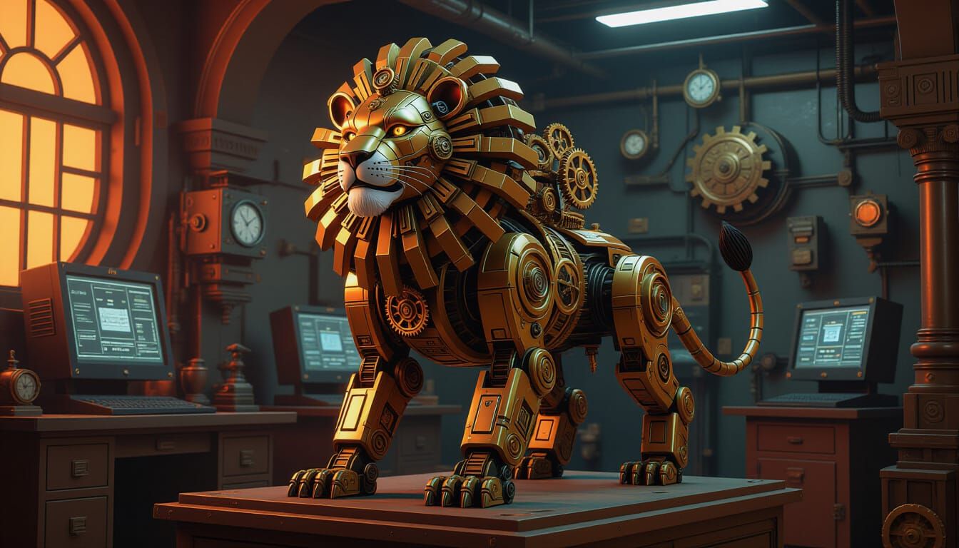 steampunk lion robot