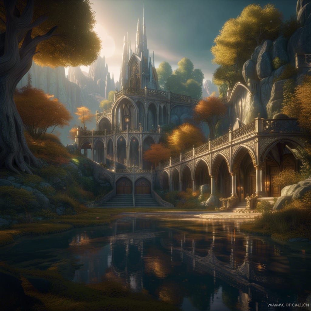 Elves in Rivendell: Fantasy Landscape Masterpiece