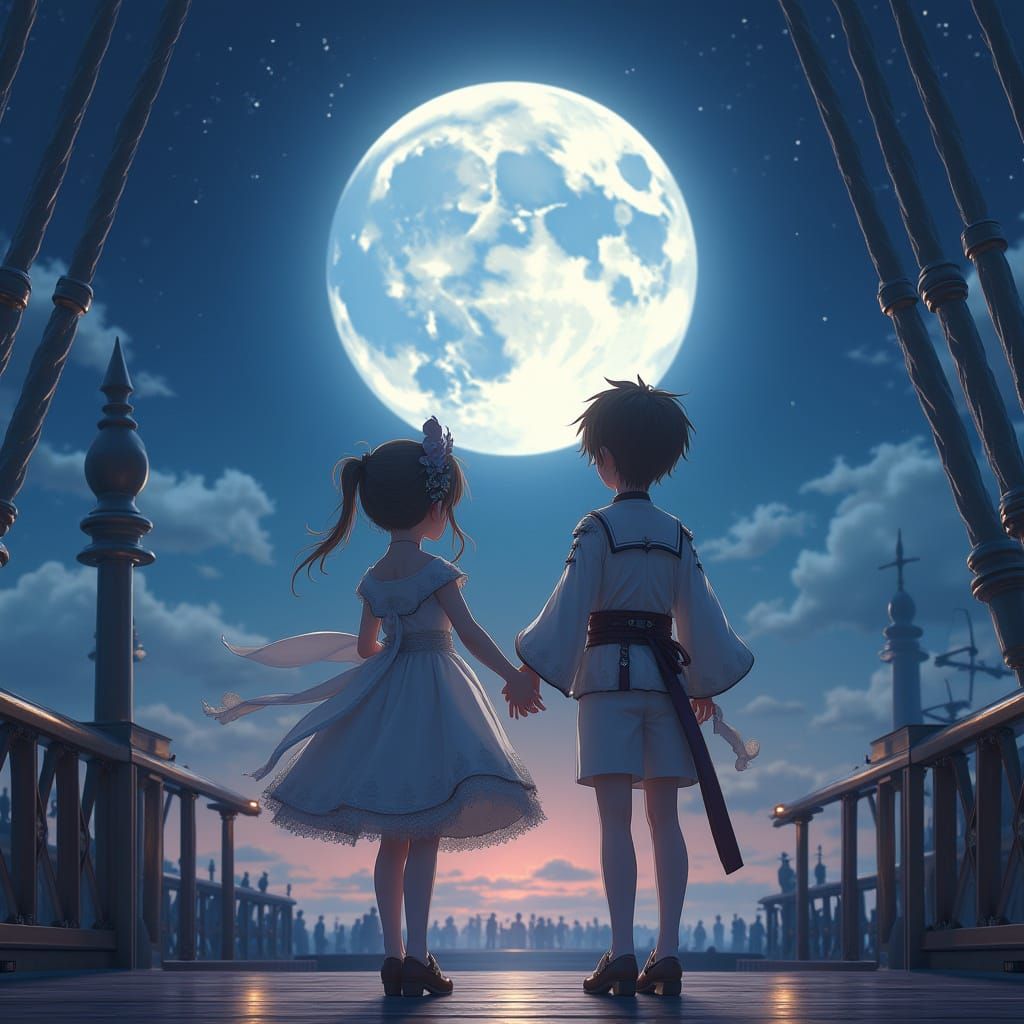 Majestic Ship Under Full Moonlit Night