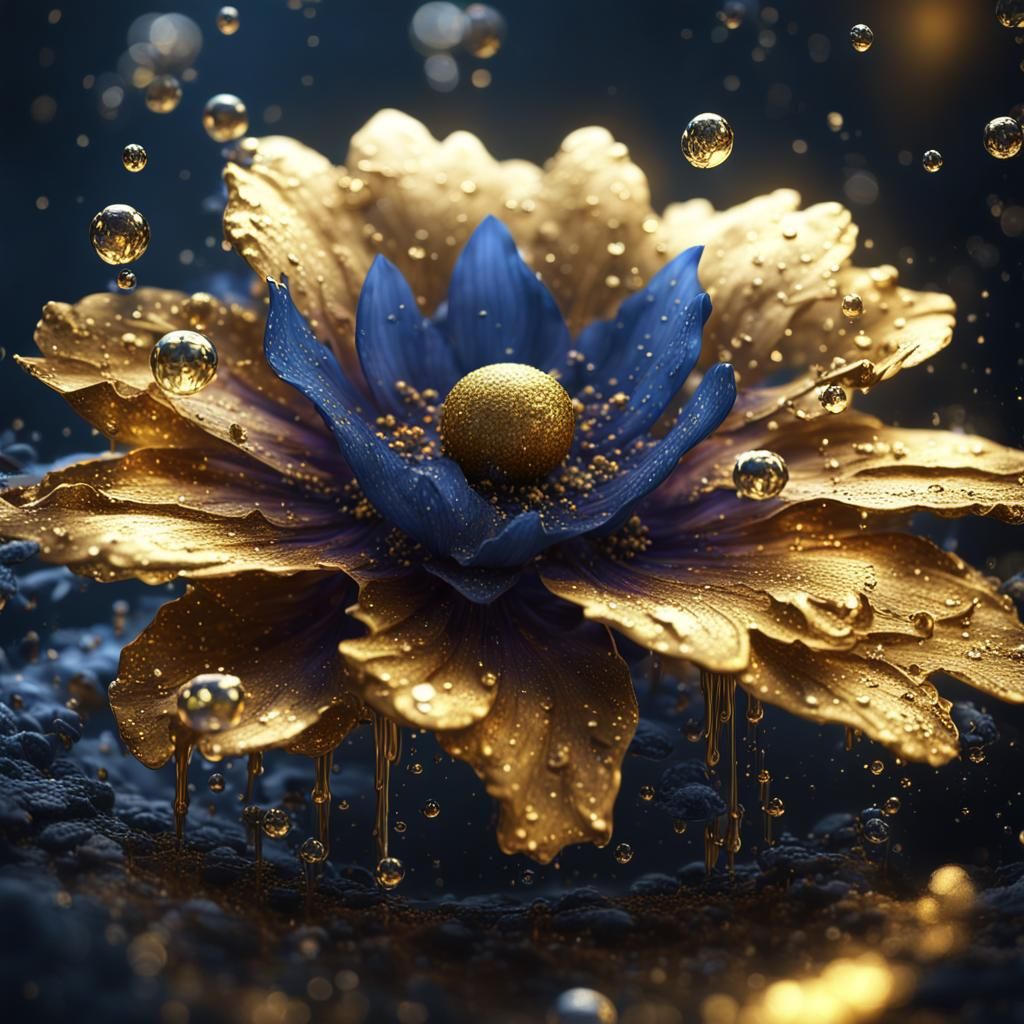 Clear Flower with Dripping Gold, Fantasy Art