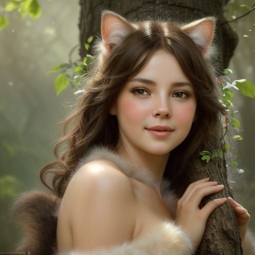 Enchanting Cat on Tree Limb in Soft Ambient Light