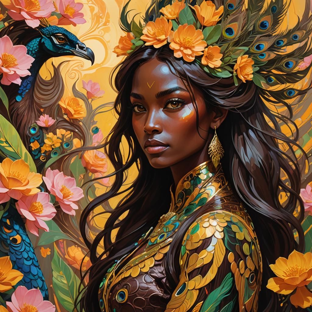 Dragon Peacock Woman in Abstract Expressionism Style