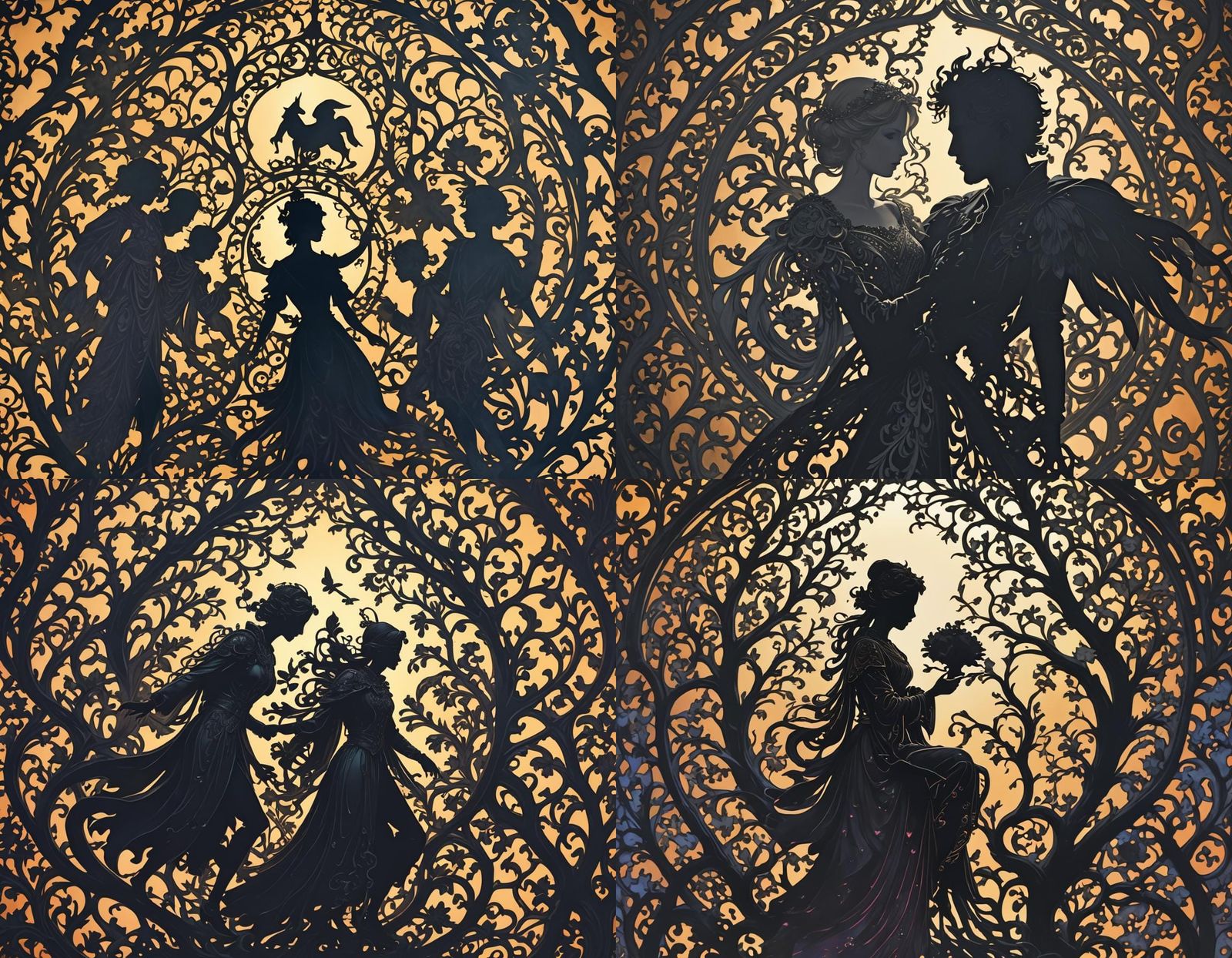Dramatic Silhouette in Gouache and Watercolor Style