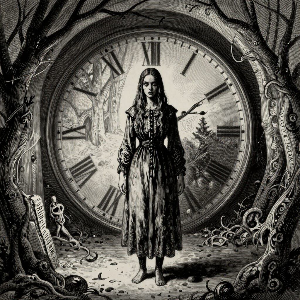 Horror Surrealism: Time Escapes Woman's Mind