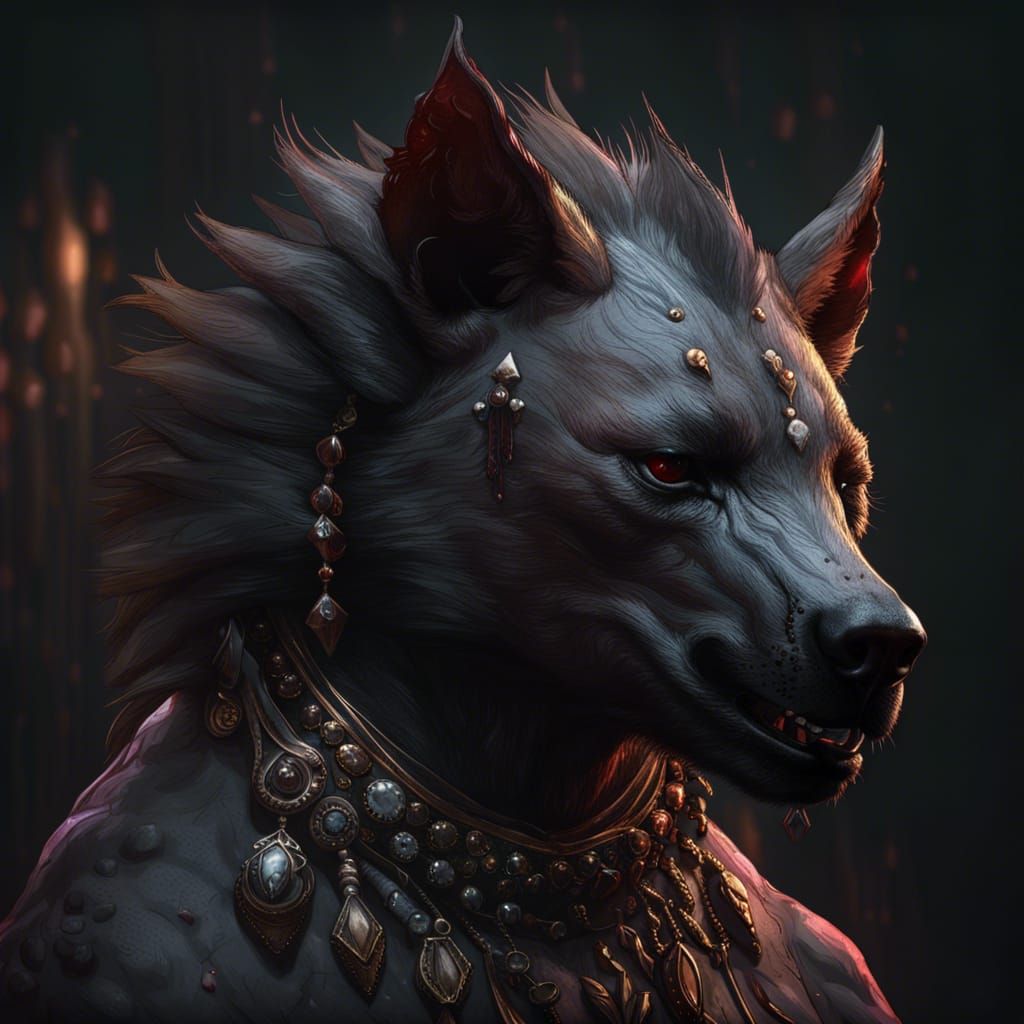 Demonic Black Blood Hyena Portrait in 8K