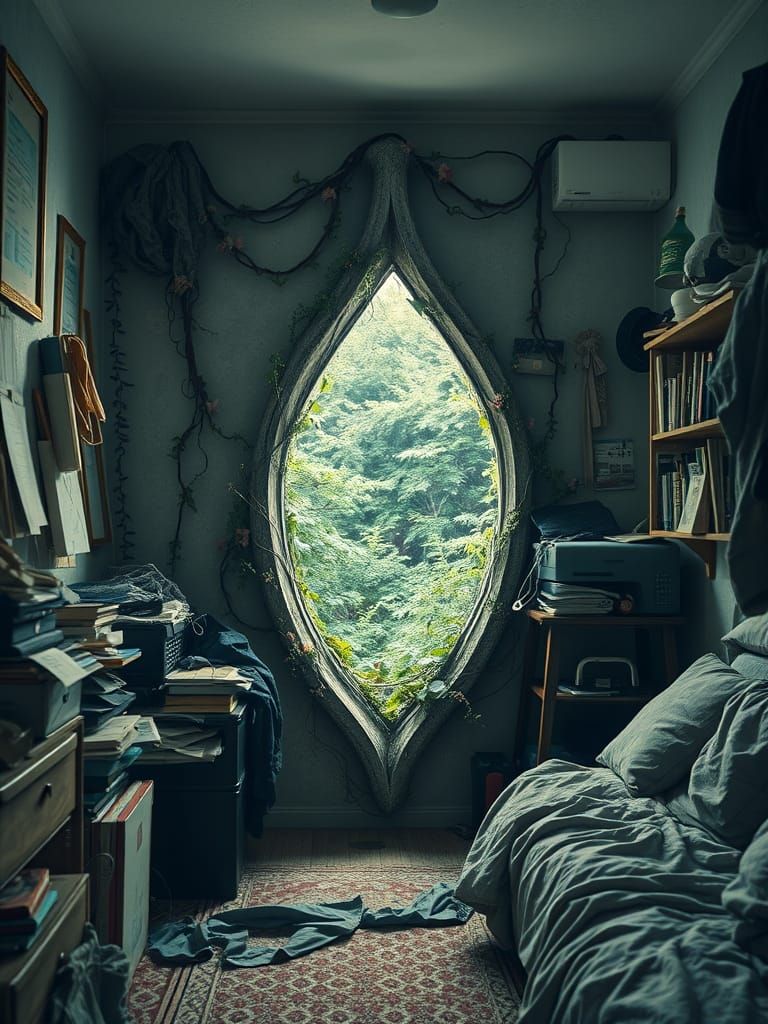 Floral Portal in a Cluttered Room