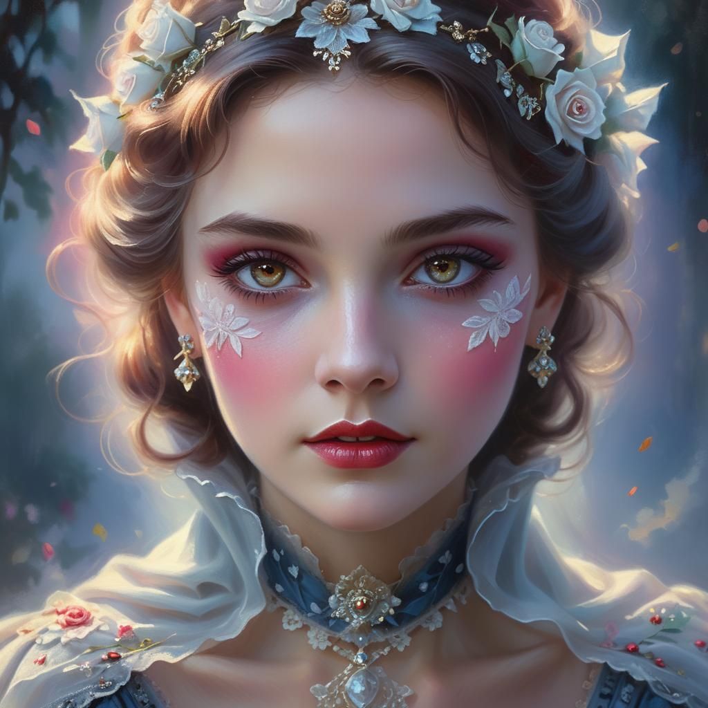 Ethereal Fantasy Portrait of a Woman Creating Roses